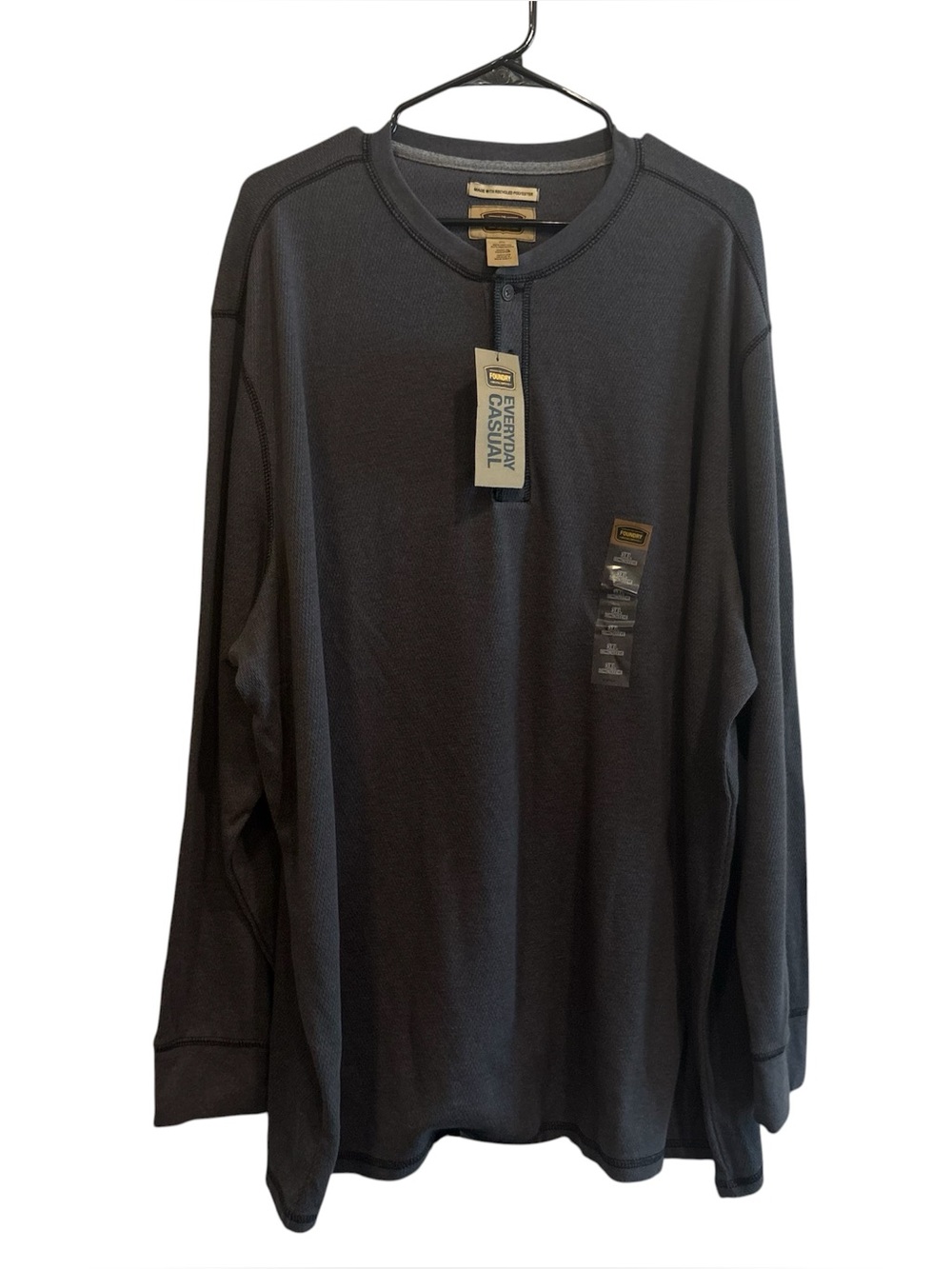 Foundry Everyday Casual Gray Long Sleeve Waffle Knit Henley Shirt Size 3XL NWT